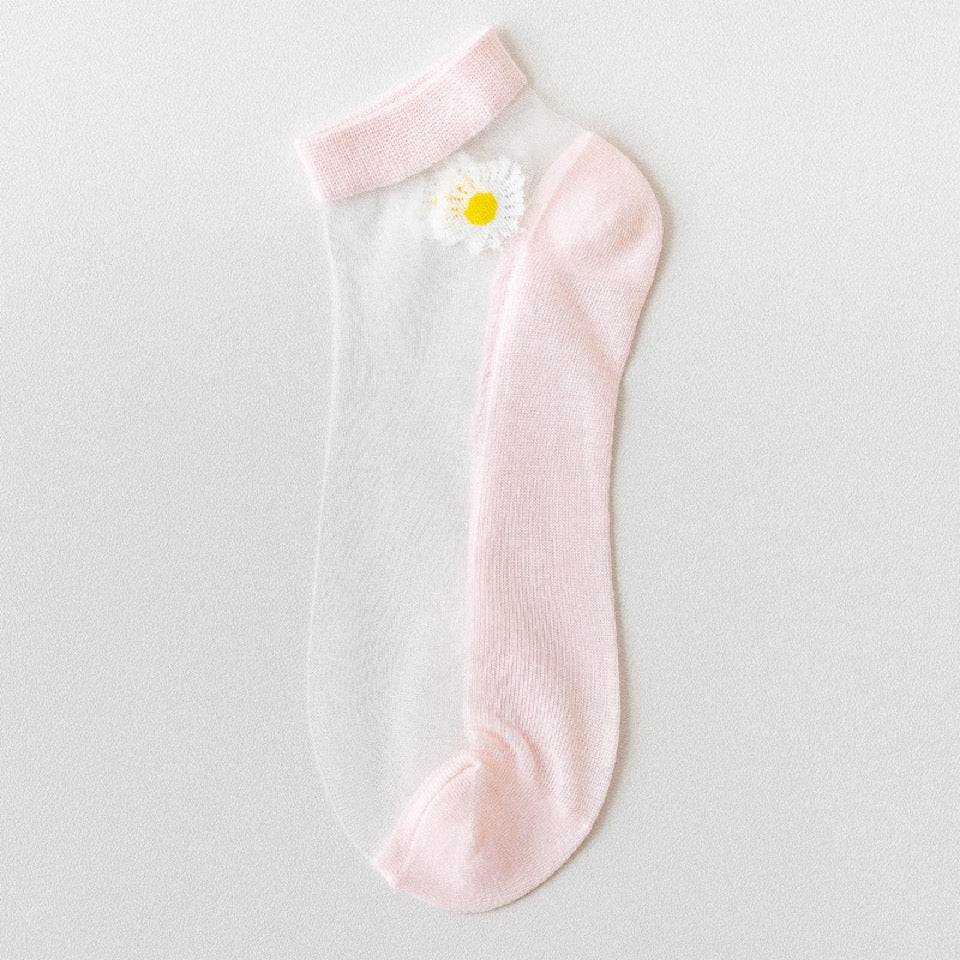 Peachy Pink Mesh Sheer Socks. Homemade Socks. Ankle Socks. Black